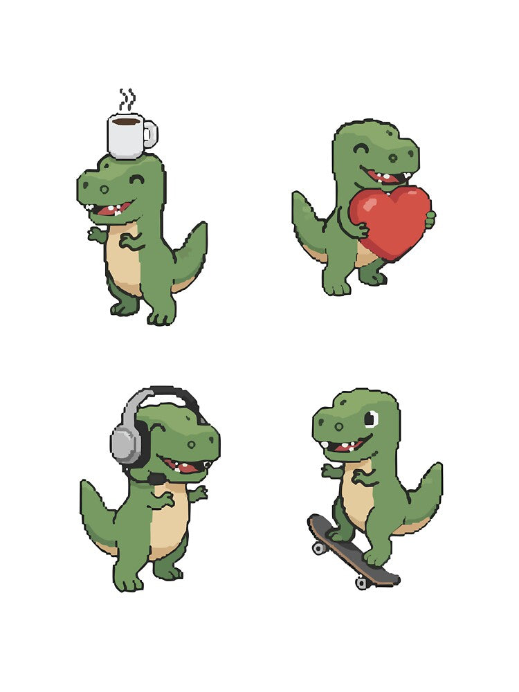Pixel Dino Vibes – Cute & Expressive Quartet by sorryNOTsorry.brand