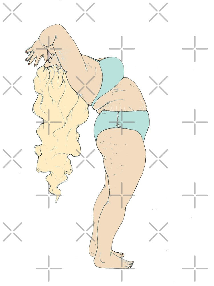 pink plus size curvy blond girl practice yoga printable digital art by Pastelove
