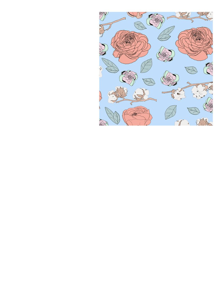 Buttercups & Cotton branches - Pastel blue and pink flowers pattern by Kelyrin