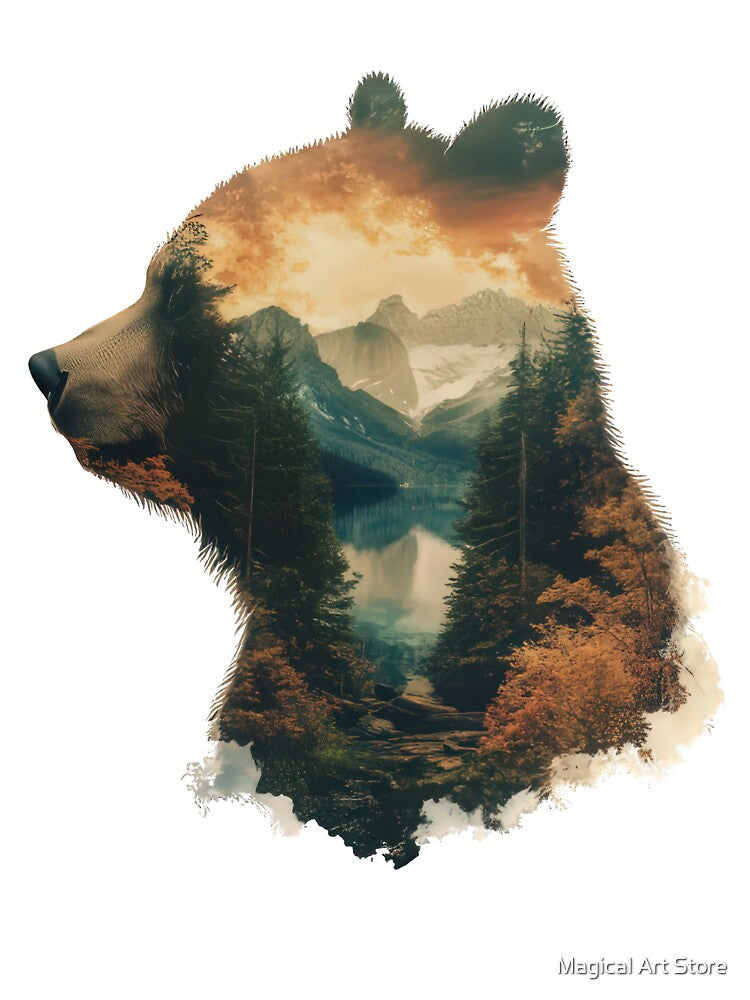 Bear Double Exposure Wilderness Art by Magical Art Store