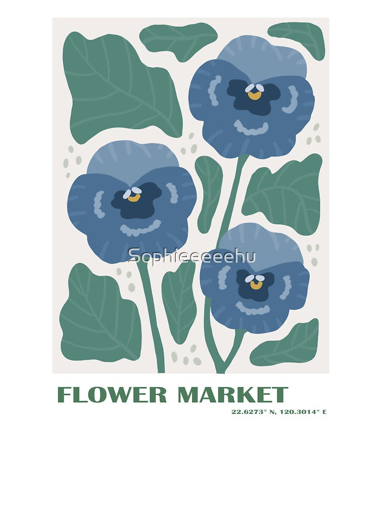 Flower market art print - blue flower by Sophieeeeehu