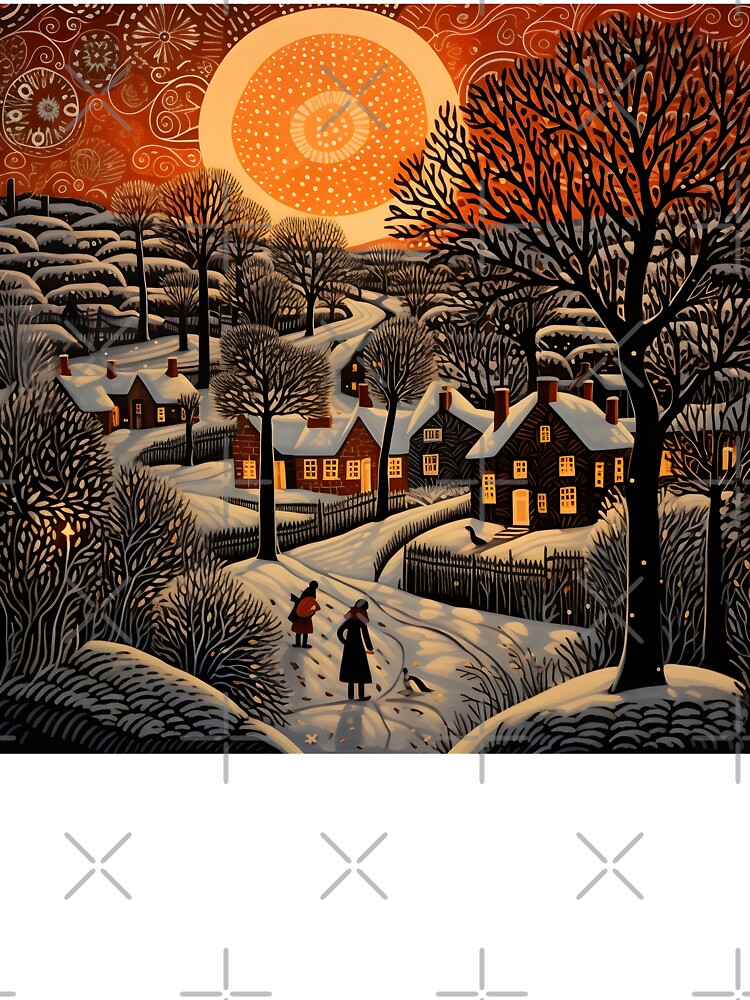 christmas holiday linocut landscape print by dcrc