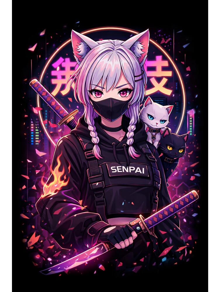 Cyberpunk Anime Cat Girl Streetwear Aesthetic  Design by AKVisionDesigns