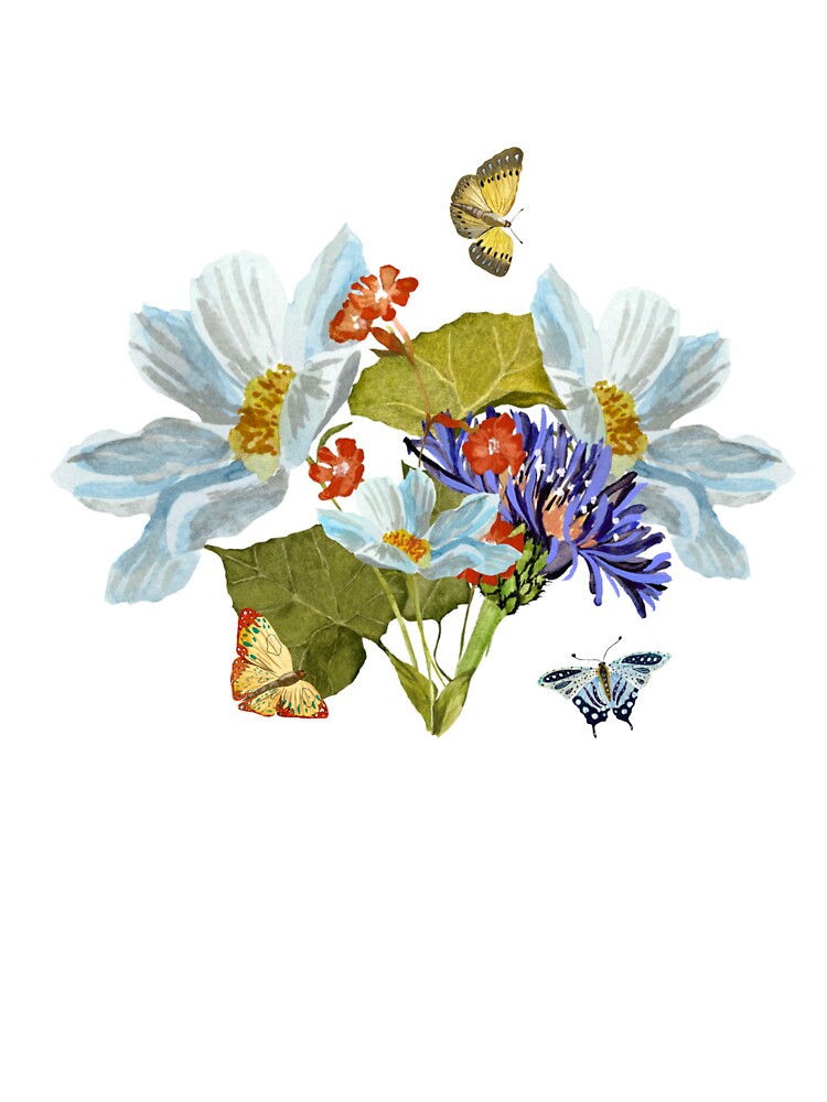 Bouquet daisy flower butterfly a watercolor sketch by Yana Mustafina | Boho Soulful Designs