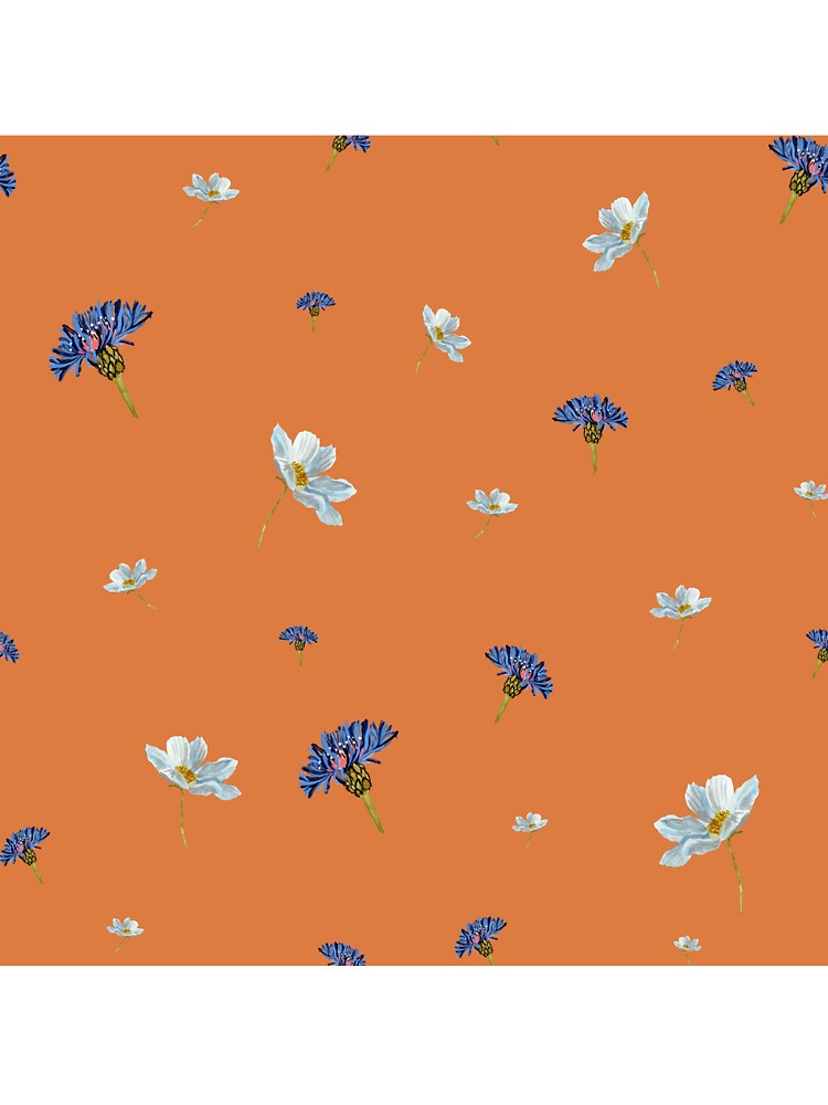 Flower blue daisy pattern seamless a watercolor orange by Yana Mustafina | Boho Soulful Designs