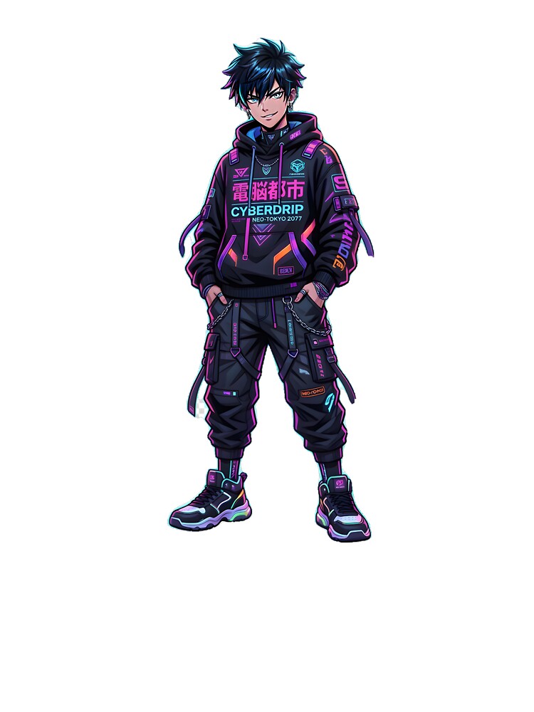 Cyberpunk Anime Streetwear Boy – Futuristic Neon Urban Character by Morden-Design