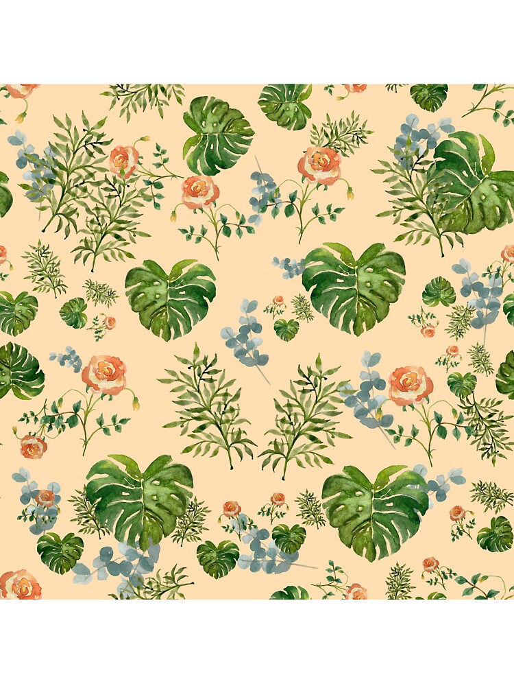 Rose flower palm leaf branch pattern watercolor beige by Yana Mustafina | Boho Soulful Designs