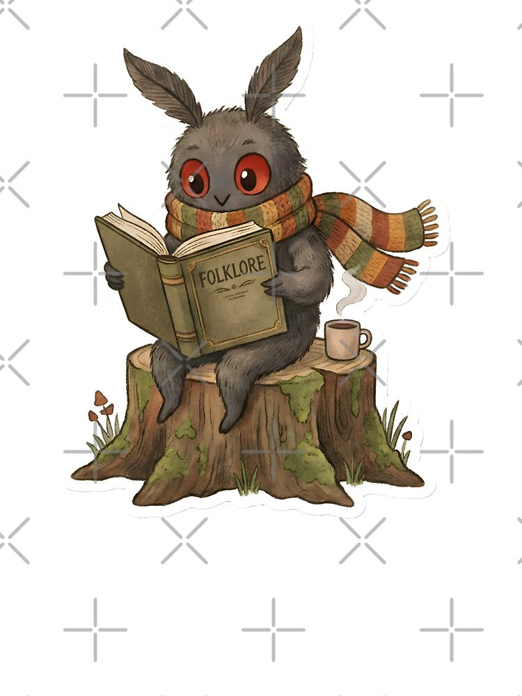 Cute Mothman Character Vintage Reading Cryptid Illustration Cozy Book Lover Aesthetic by StickyGuys