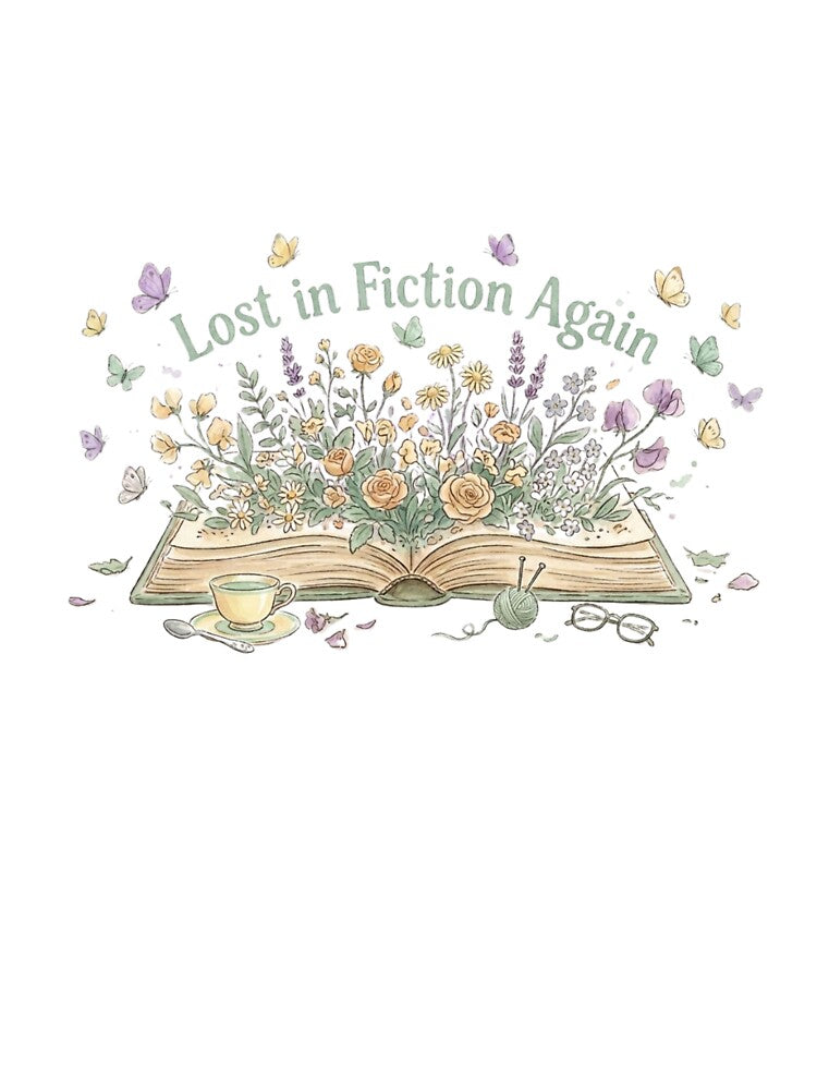 Lost in Fiction Again – Cottagecore BookTok Reader Botanical Book Lover Design by SirensSageStone