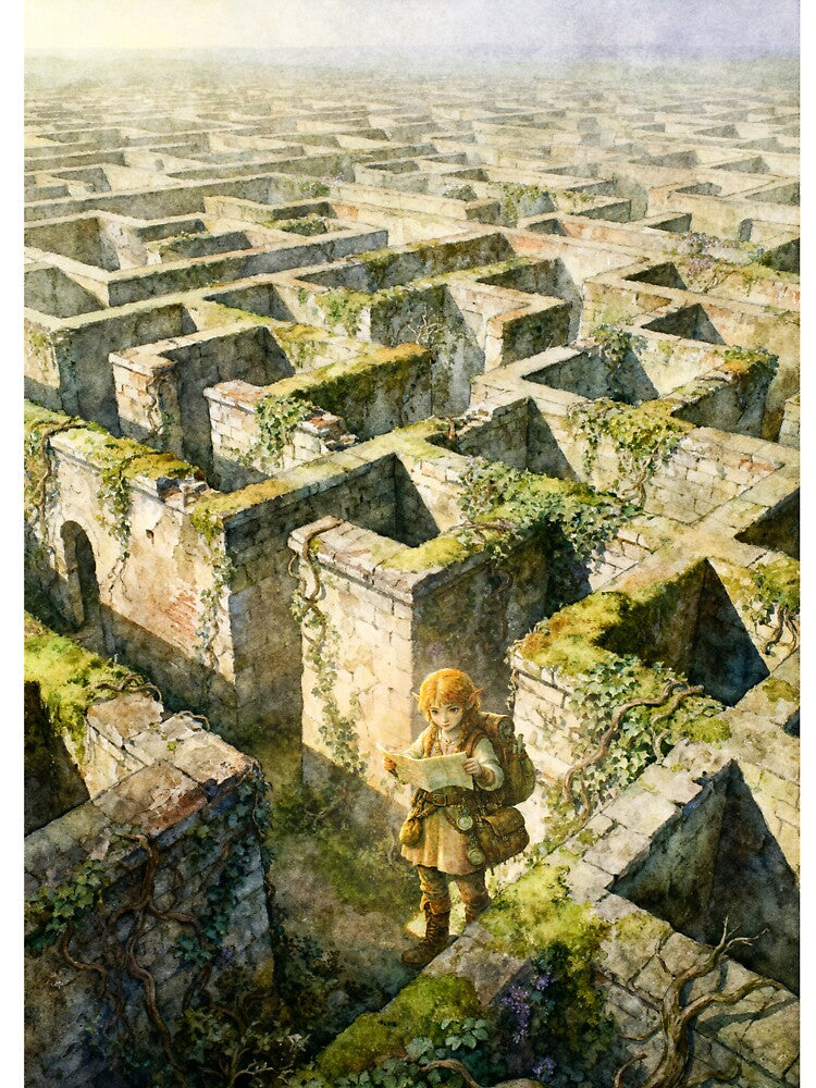 elf explorer in ancient maze by alvarlunafae