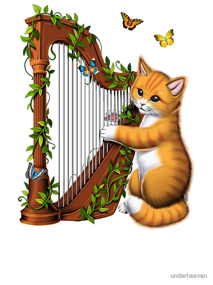 Cat Playing Harp by underheaven