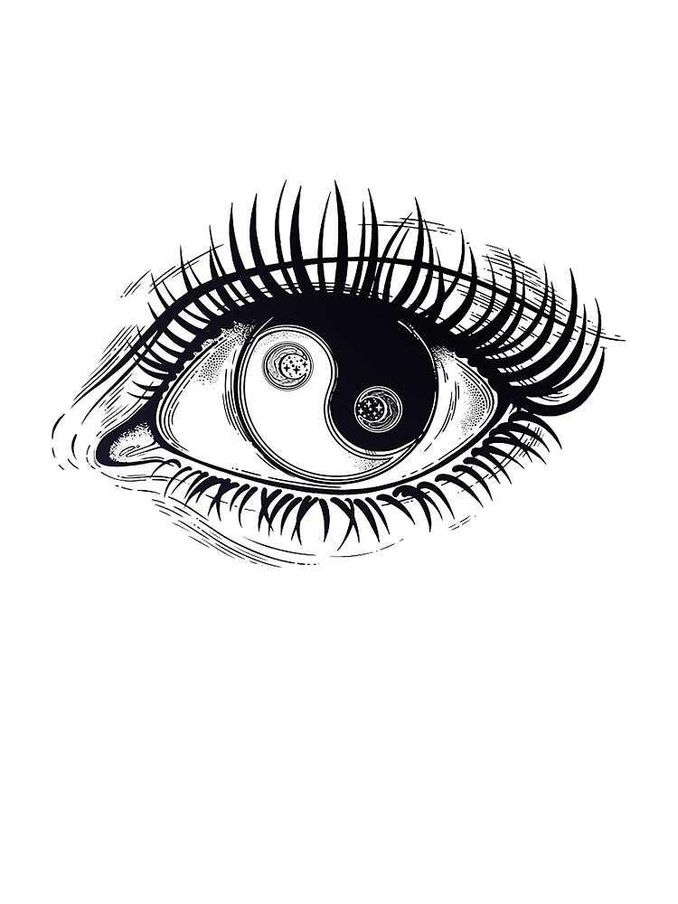 Eye of a human girl with pupil and iris as Yin and Yang boho symbol by ExocetMerch