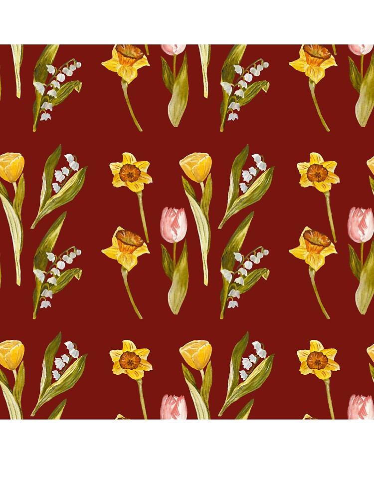 Daffodil tulip snowdrop Easter a seamless pattern red by Yana Mustafina | Boho Soulful Designs