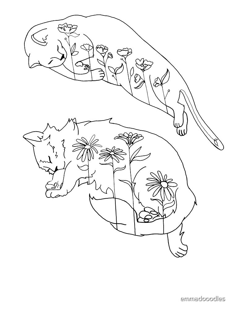 Sleepy Wildflower Cats by emmadooodles