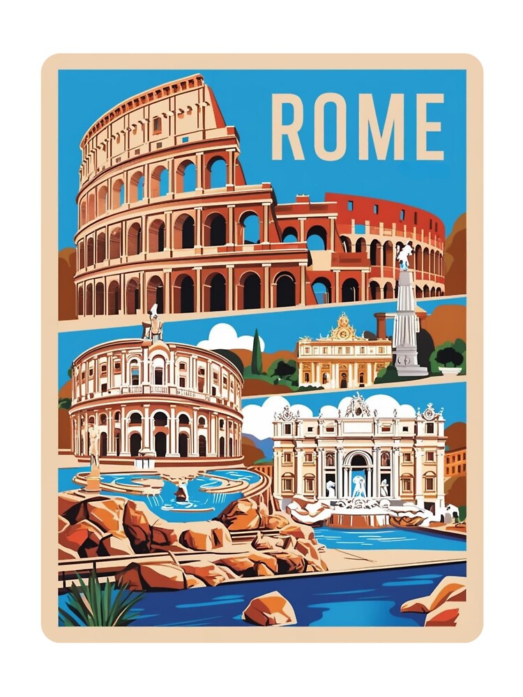 Rome Italy Vintage Travel Poster – Colosseum & Trevi Fountain by Mooncha36