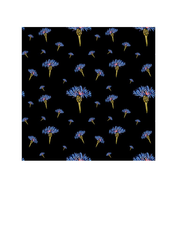 Flower blue violet pattern hand drawn watercolor black by Yana Mustafina | Boho Soulful Designs