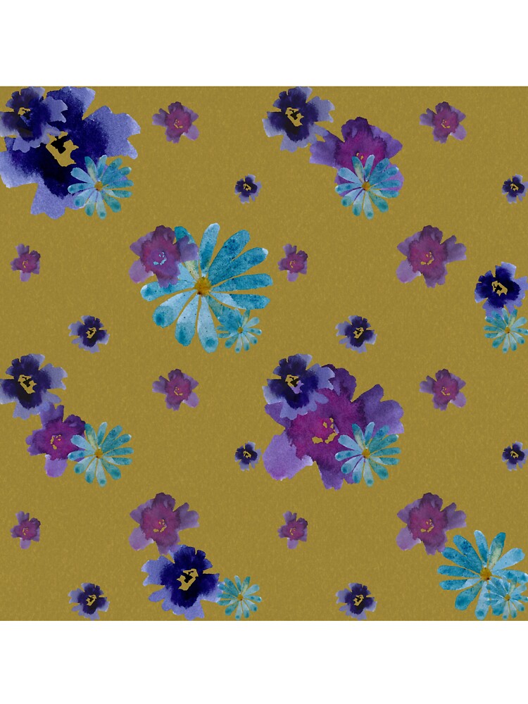 Violet daisy blue flower yellow pattern watercolor by Yana Mustafina | Boho Soulful Designs