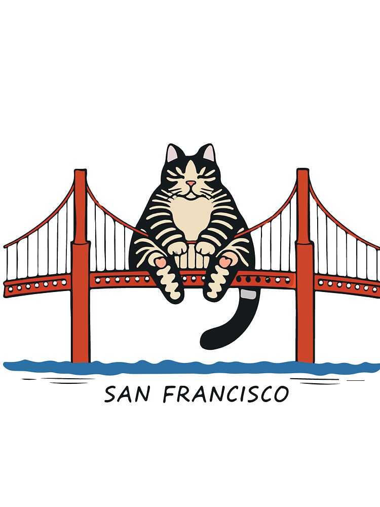 San Francisco Cat Reading Golden Gate Bridge Book Lover Cute Travel Design by kiralynstration