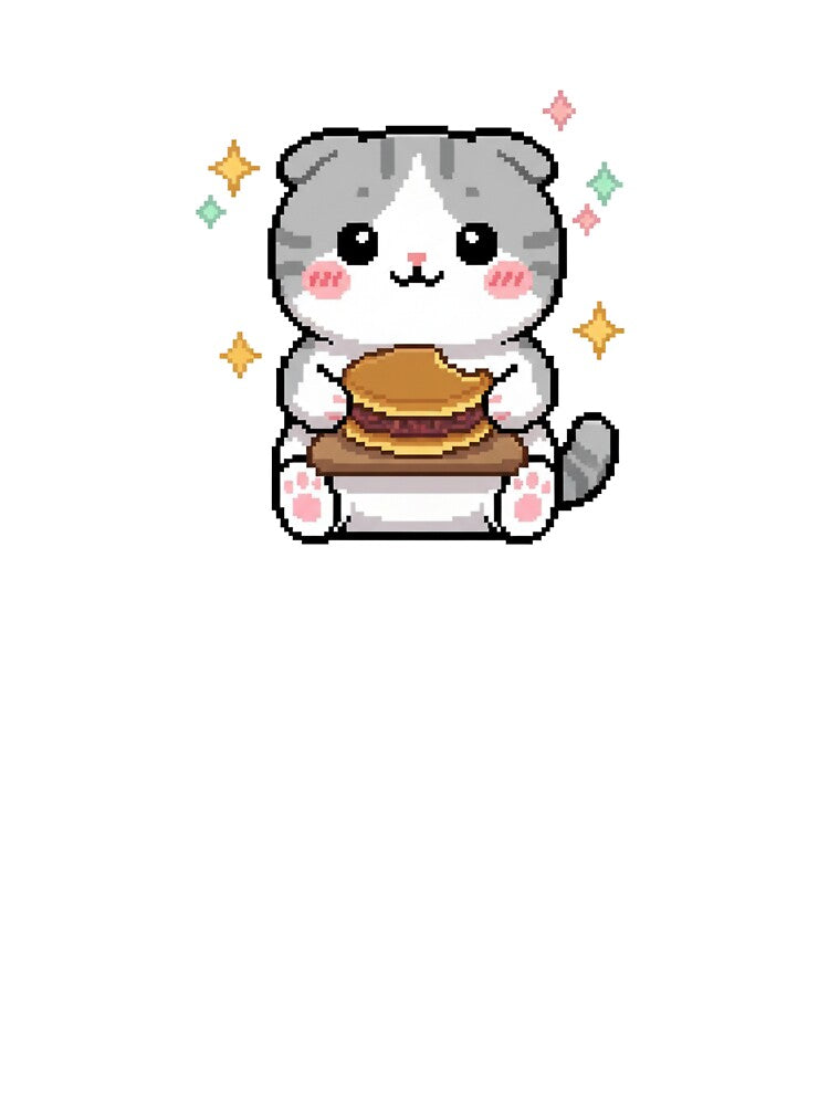 Pixel Cat Eating Dorayaki – 16-Bit Retro Animal Art by ClosetCrown