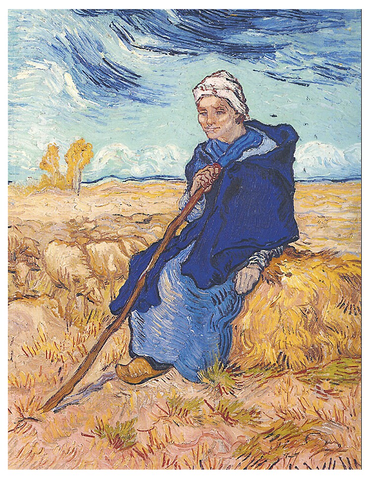 Vincent Van Gogh's: The Sheppardess (after Millet), 1889 by Flower Buds and Bees