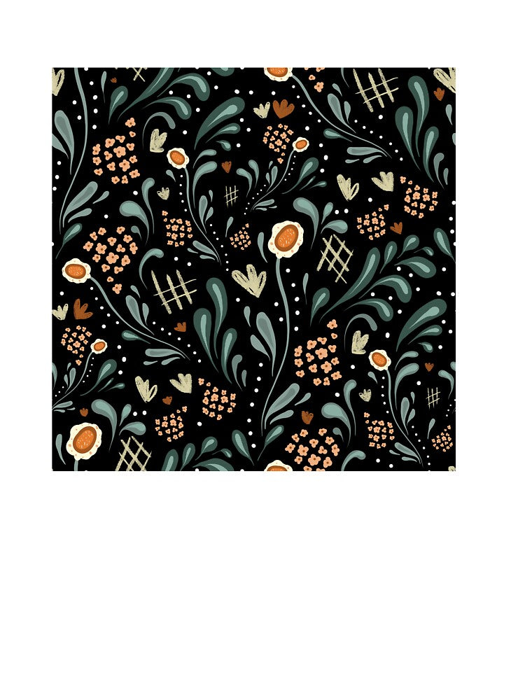 Bohemian soulful hand drawn flowers textures black background by Yana Mustafina | Boho Soulful Designs