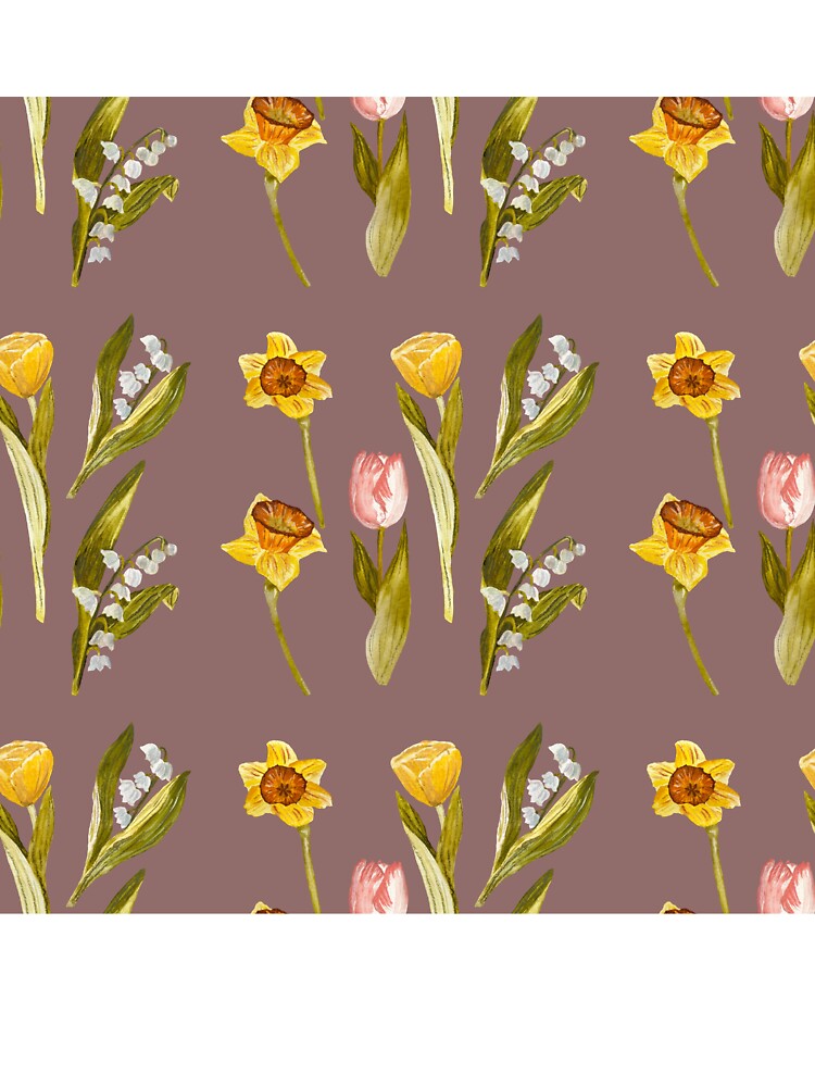Daffodil tulip snowdrop Easter seamless pattern dusty pink by Yana Mustafina | Boho Soulful Designs