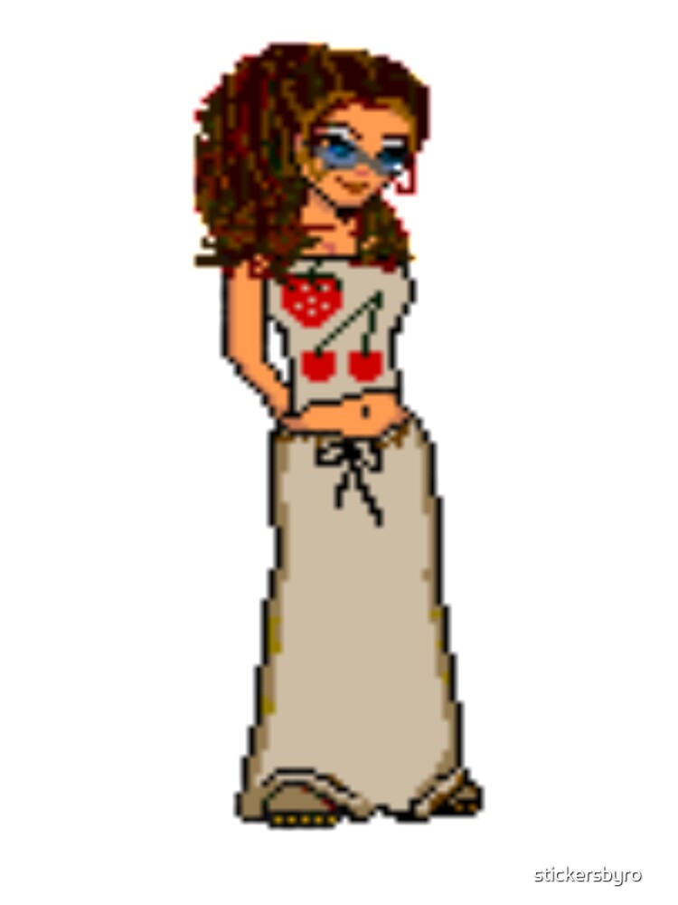 dollz mania pixelated doll 2000s curly brown hair pretty girl by stickersbyro ☆