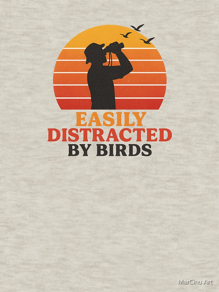 Easily Distracted by Birds – Retro Sunset Birdwatching Design by MarCinu Art