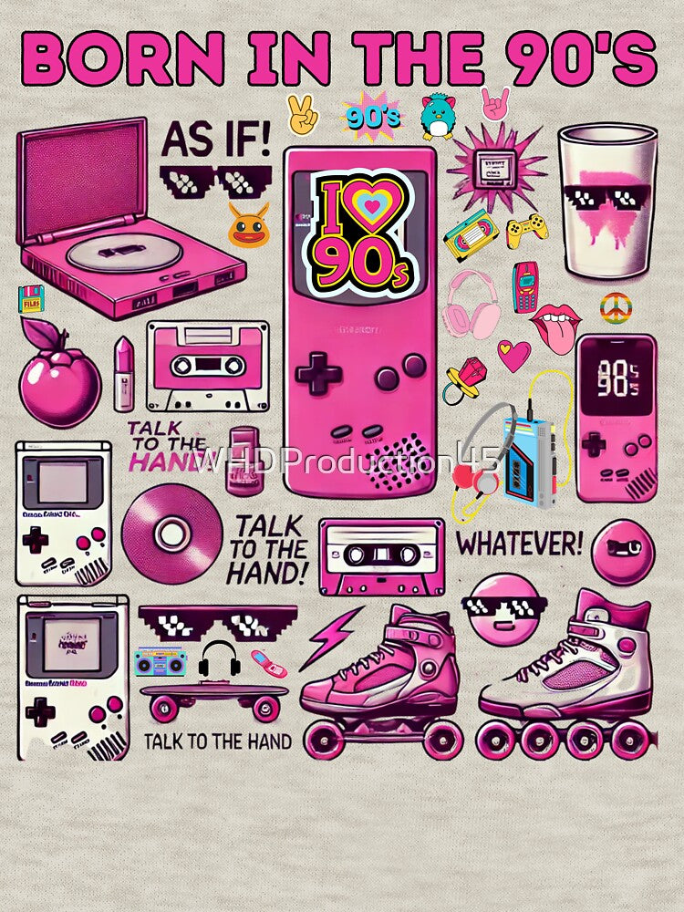 Retro 90s Pink Collage – Cassette, Mic, Boombox & Sunglasses Design by WHDProduction45