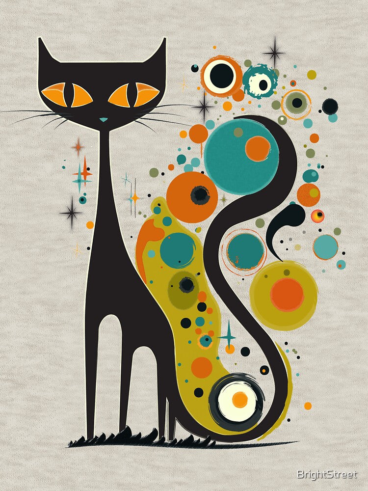 Mid Century Modern Atomic Cat, Retro Black Cat, MCM, Kandinsky Style by BrightStreet