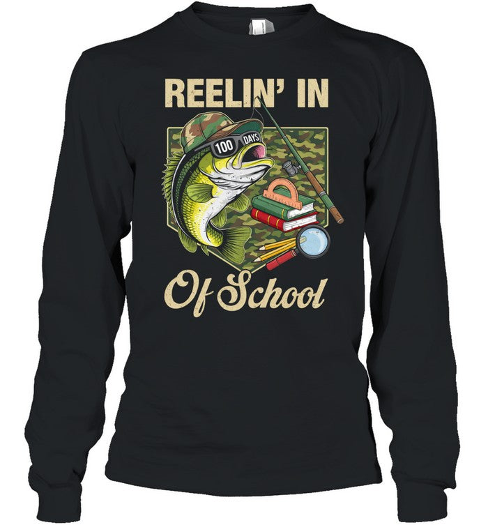 Reelin’ In 100 Days Of School Bass Fishing Funny Teacher Boy Unisex T-Shirt
