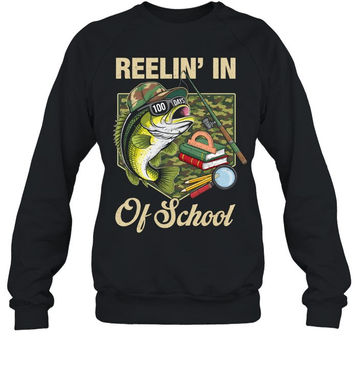 Reelin’ In 100 Days Of School Bass Fishing Funny Teacher Boy Unisex T-Shirt
