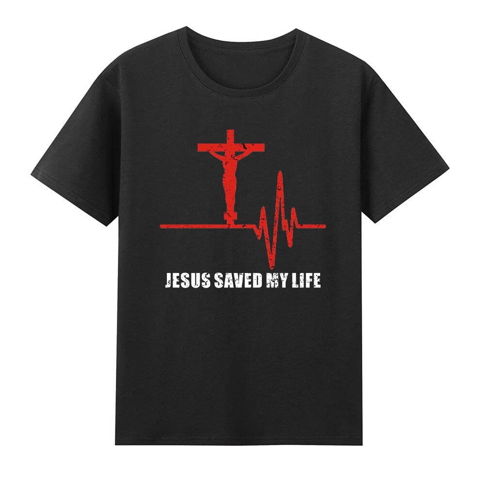 Jesus Saved My Life Cross Heartbeat Christian Religious T-Shirt