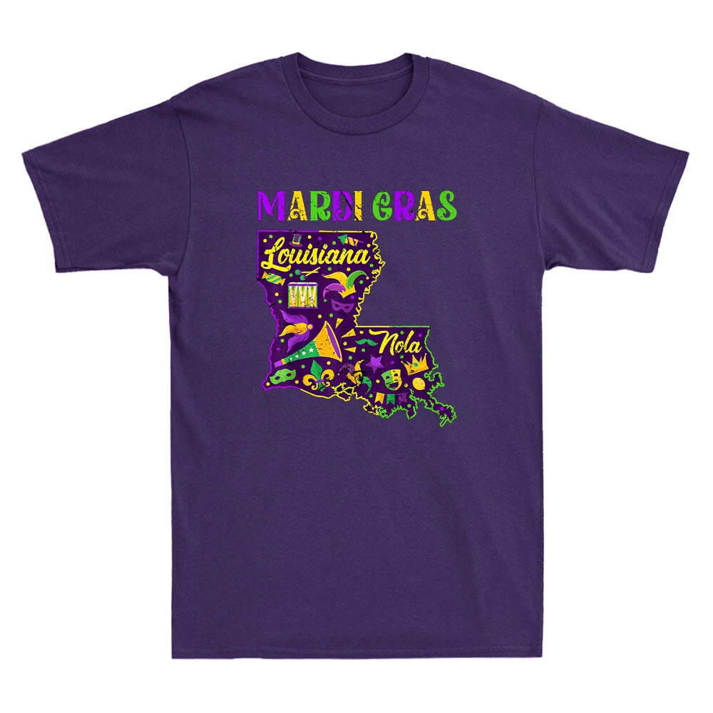 Mardi Gras New Orleans Louisiana Map Tuesday Funny Costume Vintage Men's T-Shirt