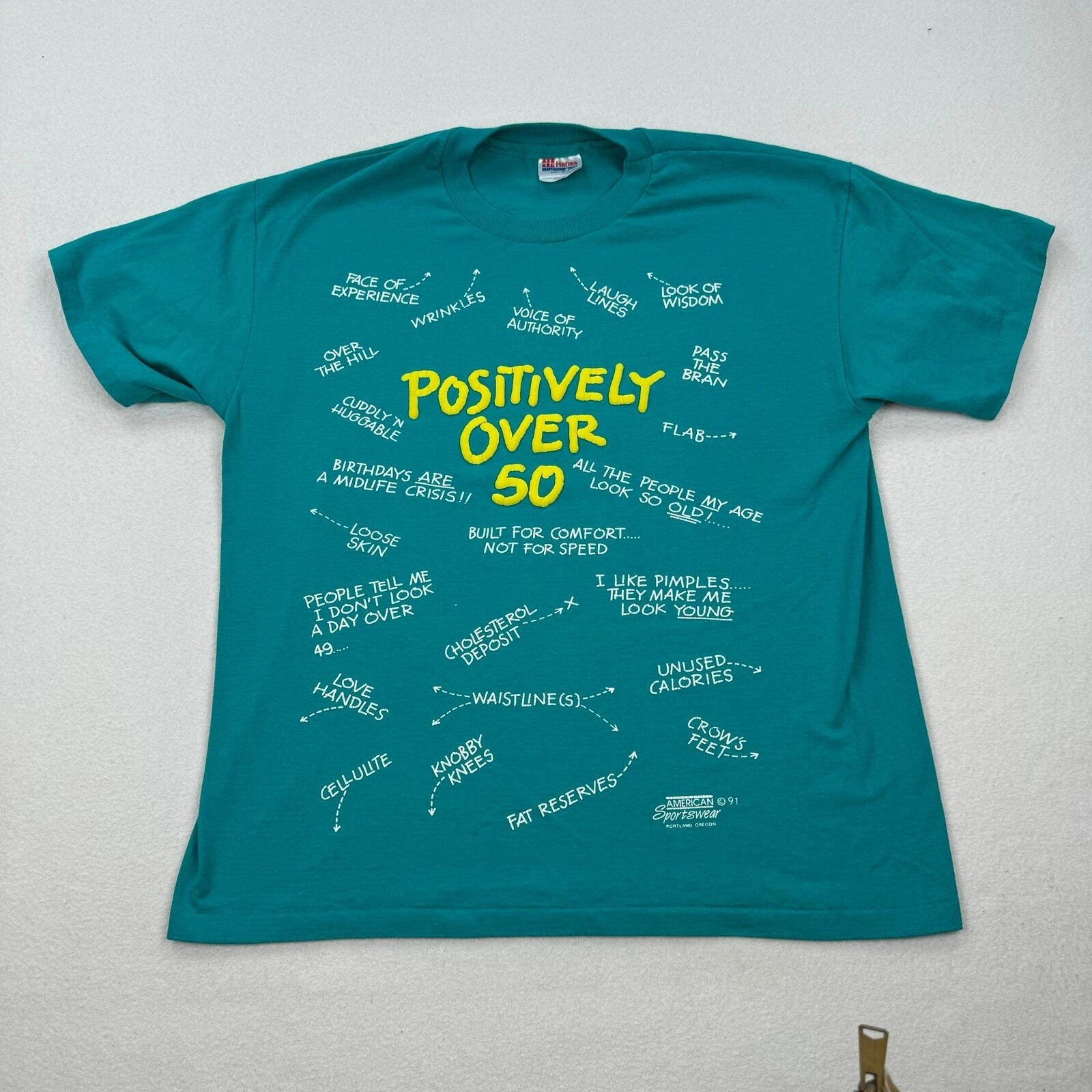 Vintage Over The Hill Shirt Sz Large Blue Short Sleeve Positively Over 50 Funny