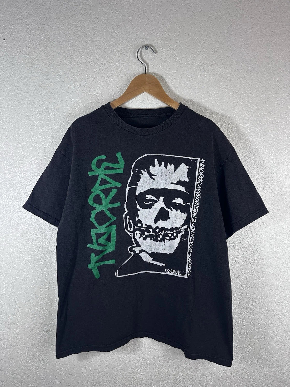 Vintage Style Skull Graphic T-Shirt Black Mens L Streetwear Punk Tee
