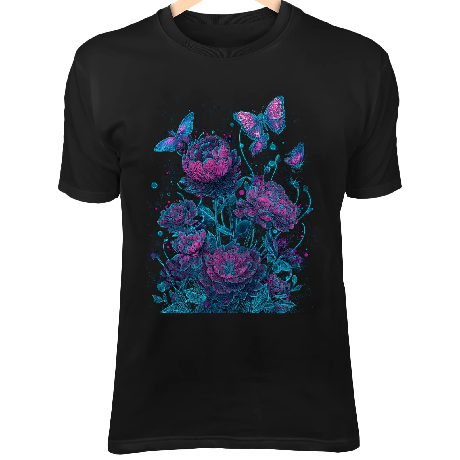 Cyberpunk Neon Meadow - Wild Flowers, Geometric Vines & Glowing Butterflies