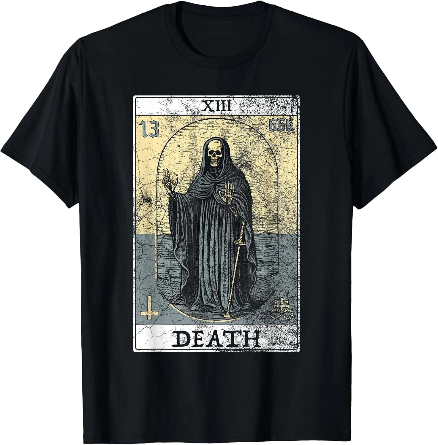 Vintage Death Tarot - Skeleton Occult Satanic Horror Cotton Tee S-3XL