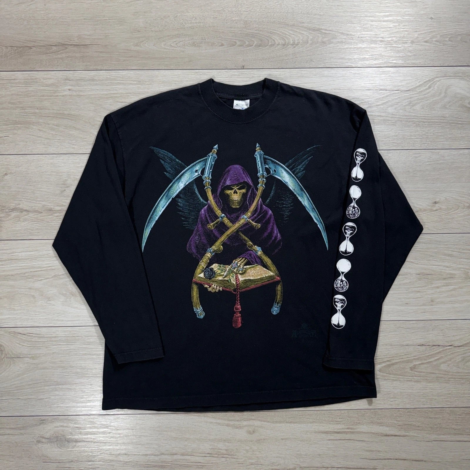 90s Vintage Grim Reaper La Mort Tarot Card Longsleeve T-Shirt Goth XL