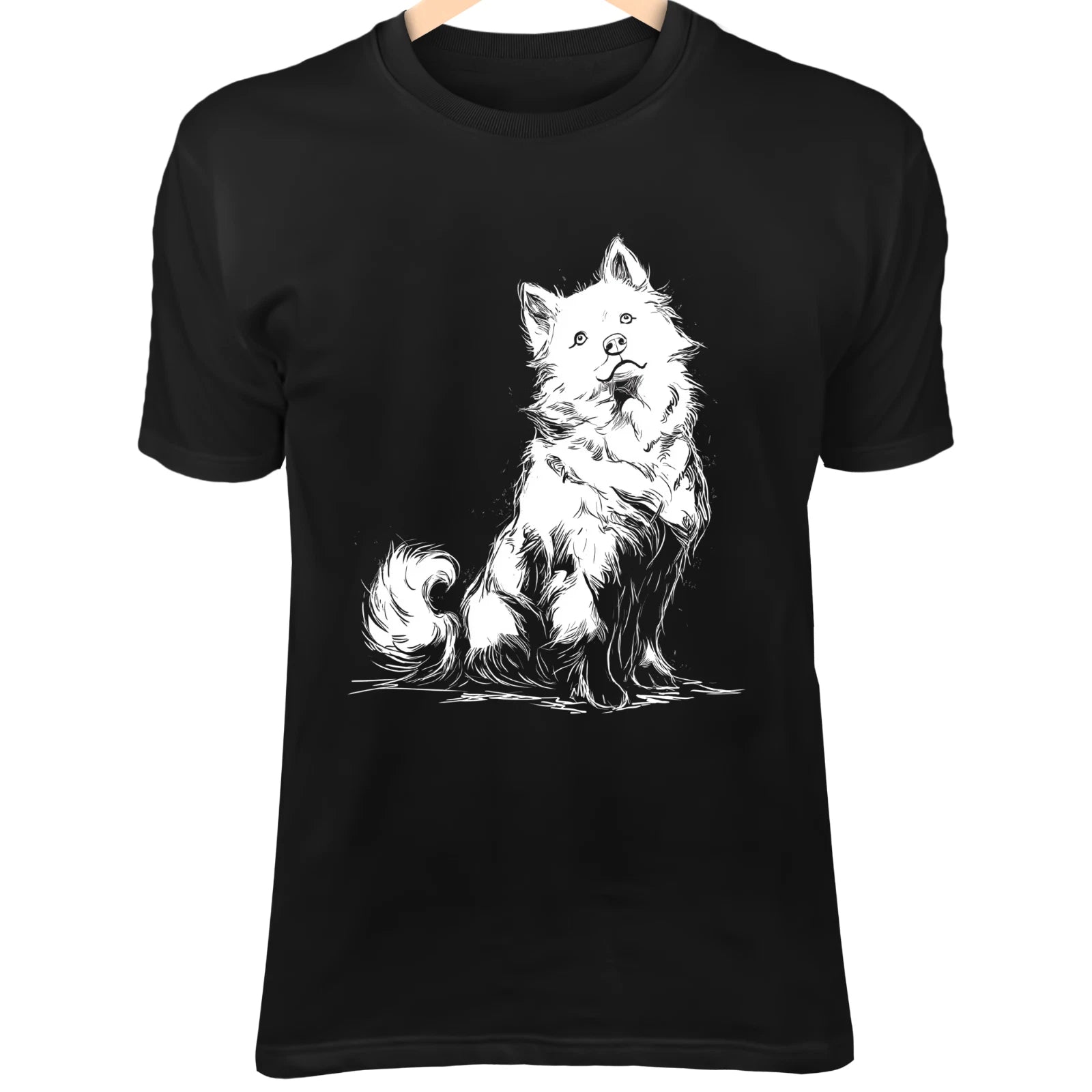 Husky Dog Line Art - Cute Minimalist Cartoon with Fluffy Tail & Bright Eyes
