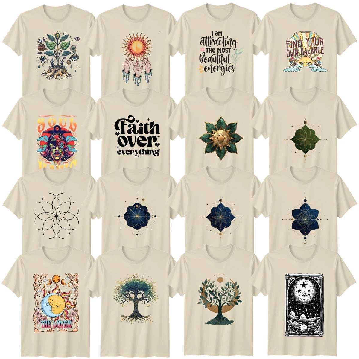 Boho Yoga Celestial Adult T-Shirt Spirituality Birthday Gift