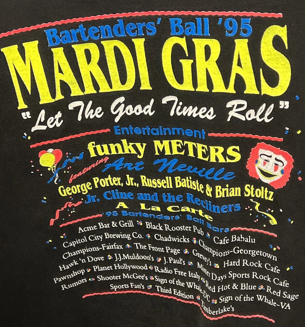 VTG 1995 Bartenders Ball Mardi Gras Funky Meters Hanes Beefy-T XXL Double Sided