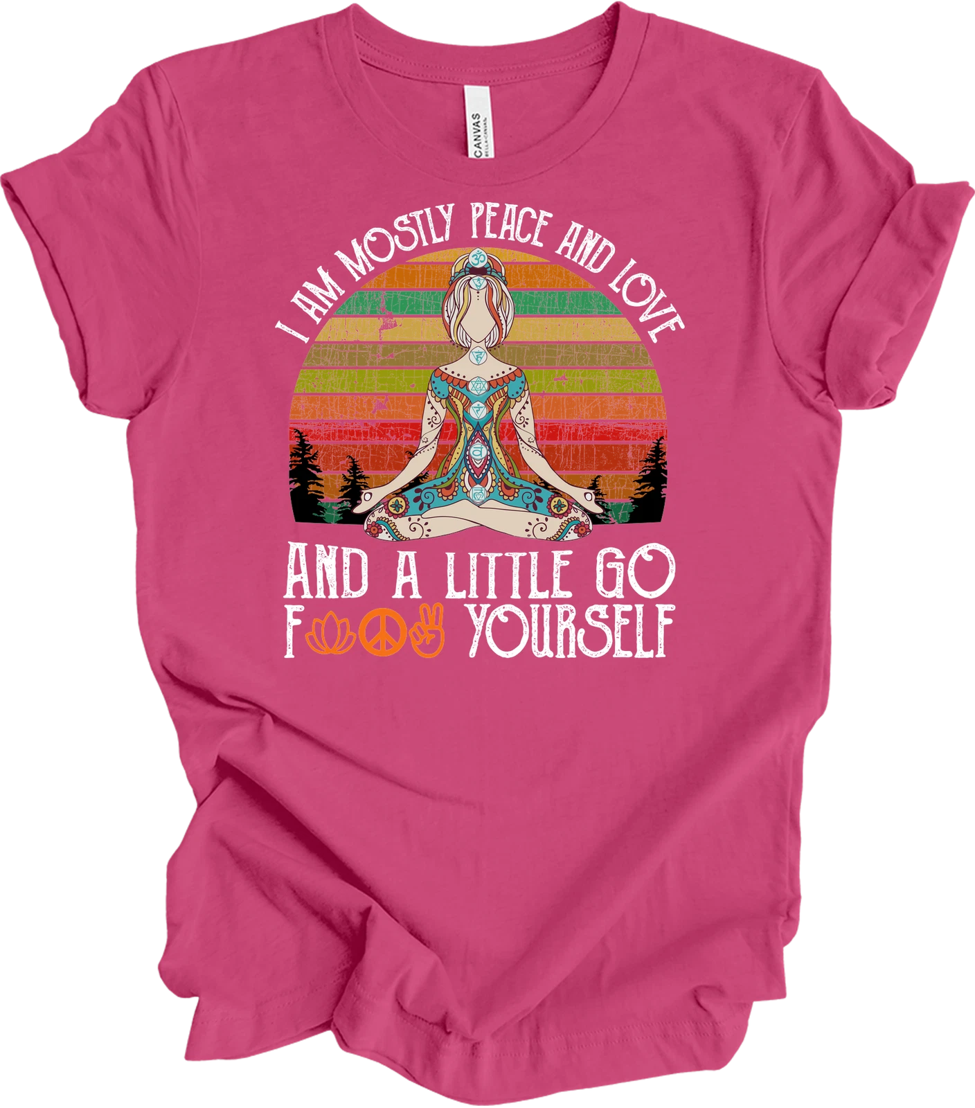 Mostly Peace Love Light Yoga Shirt Funny Meditation Chakra Vintage Sunset Gift