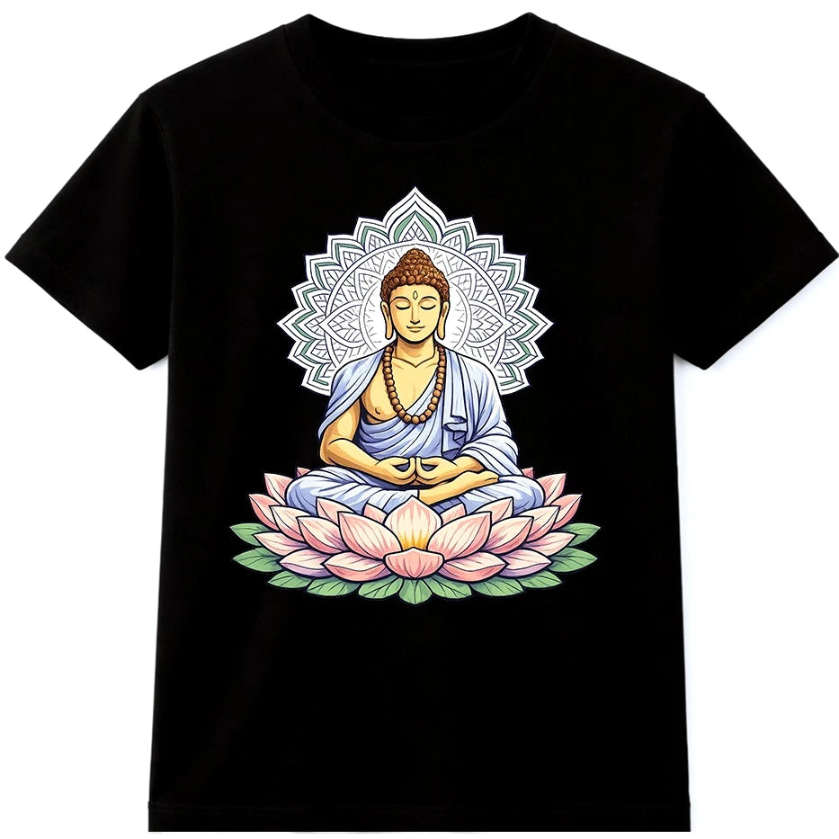 Meditating Buddha Lotus Flower Mandala Spiritual Yoga Zen Graphic T-Shirt.