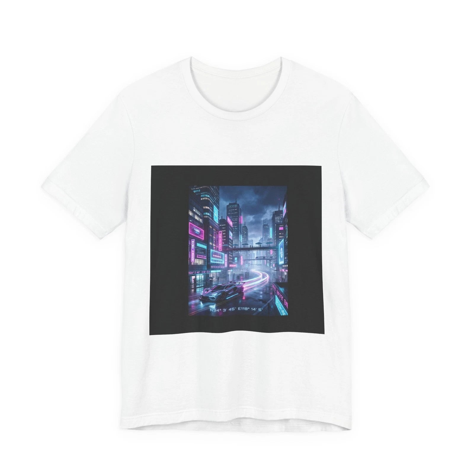 Neon Cyberpunk Skyline Tee | synthwave cityscape, future city art