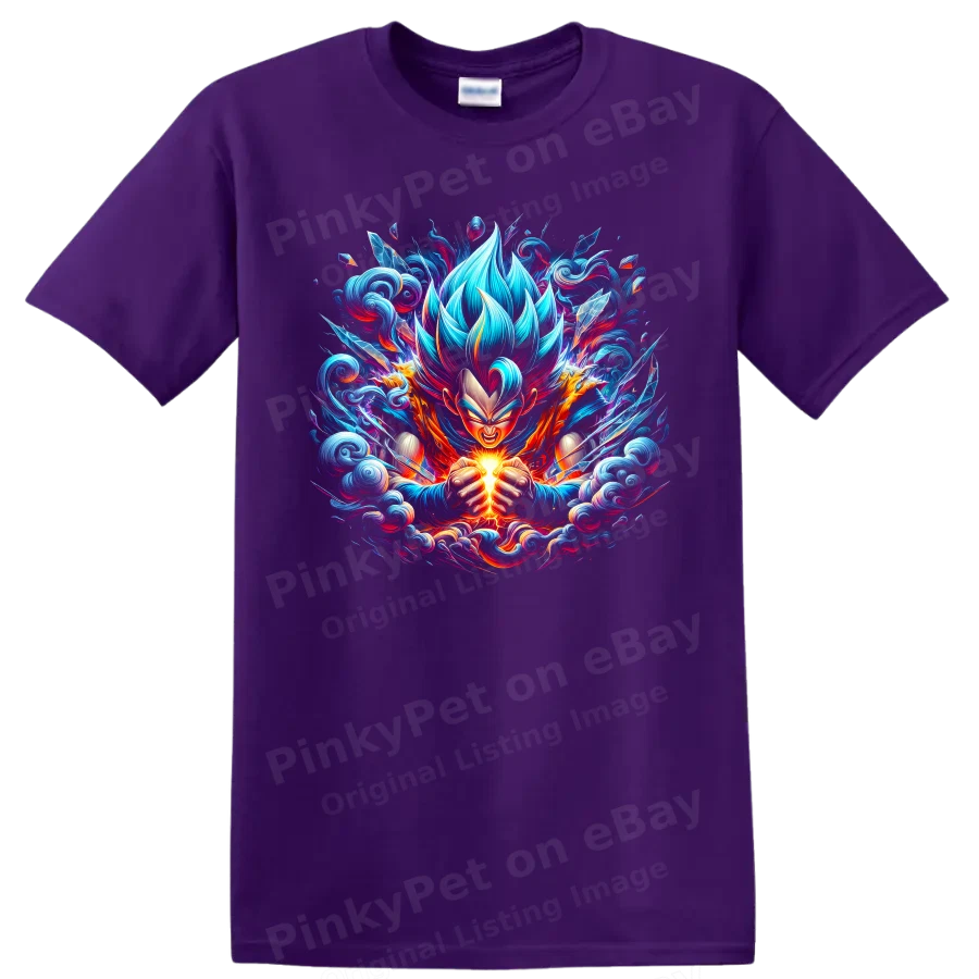 Goku Super Saiyan Blue Anime Warrior T Shirt w/ Energy Aura Graphic Design Tee