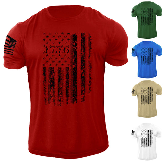 Men's 1776 Declaration Of Independence USA Flag T Shirt 100% Cotton Tee