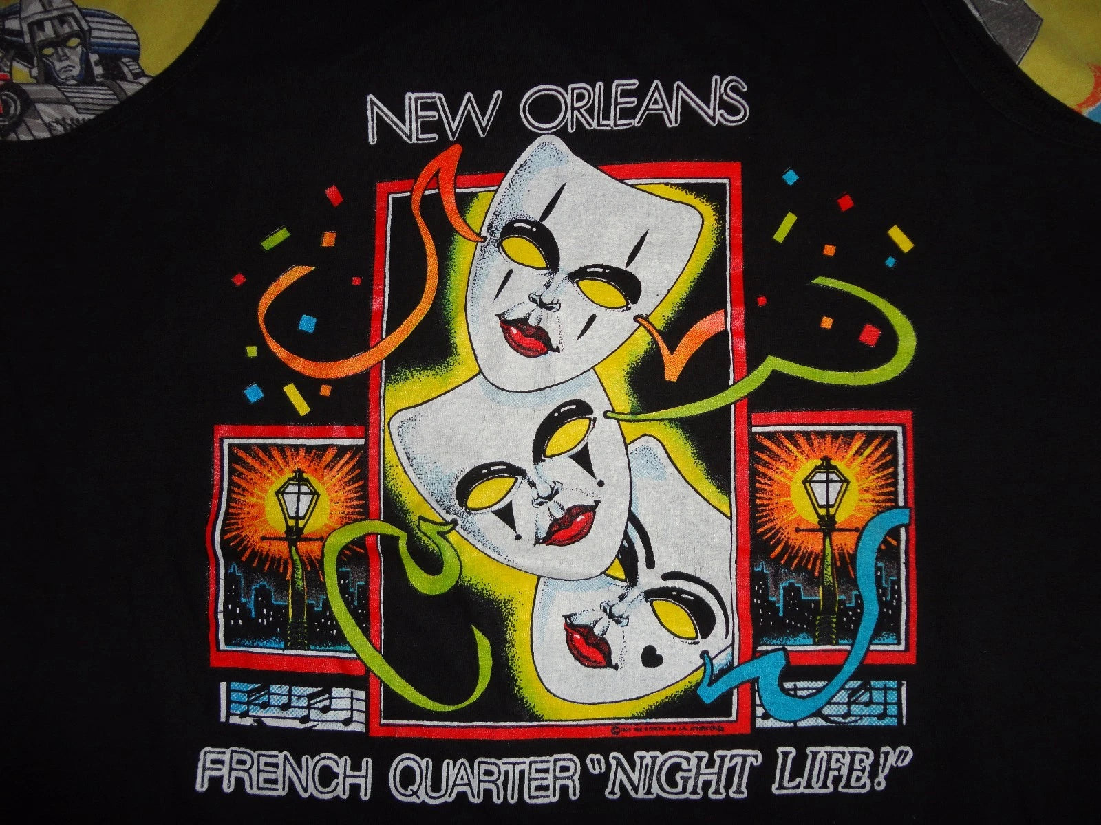 Vtg Bloopers Brand French Quarter Night Life Mardi Gras MASKS tShirt XL NICE