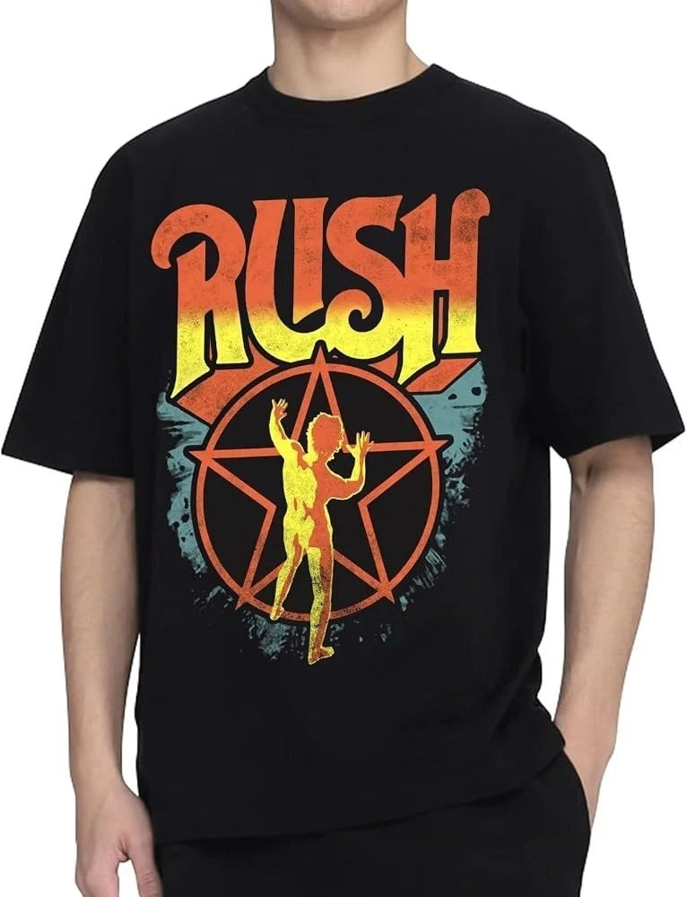 RUSH Vintage Gradient Logo Starman Retro Rock Band Men T shirt