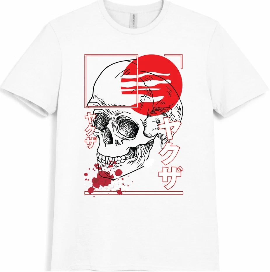 Yakuza Skull Japanese Graphic Tee Streetwear Gothic Anime Kanji Dark Art Shirt.
